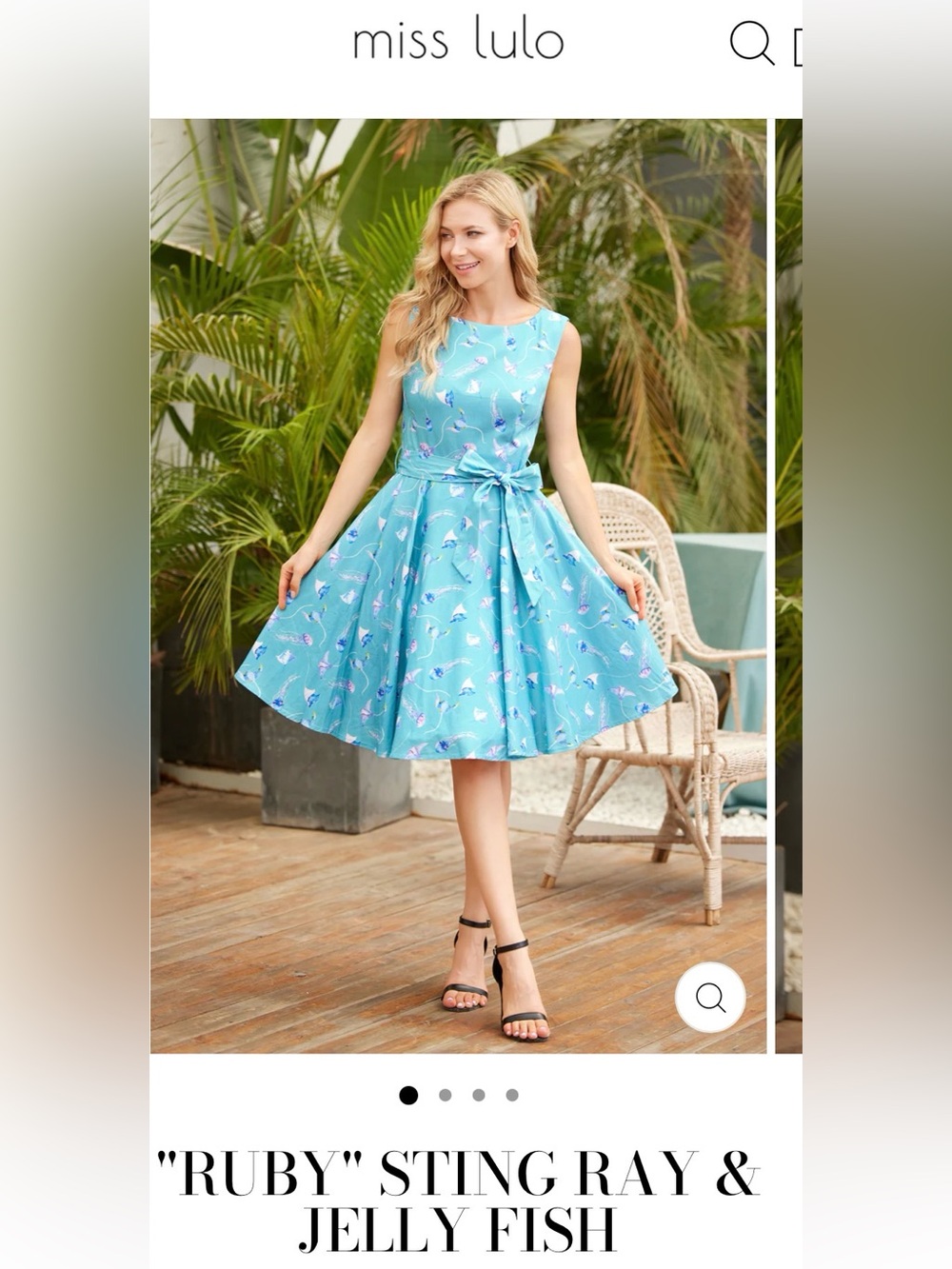 Miss Lulo Aqua Sea Life Fit-and-Flare Dress Size S